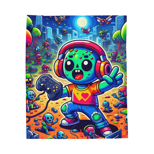 "Cute Zombie Gamer Boy" Velveteen Plush Blanket